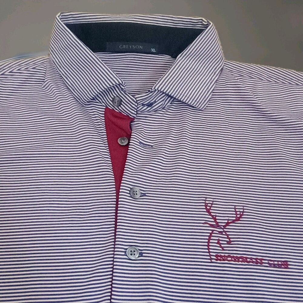 Greyson Golf Polo Mens XL Purple Pin Striped Golf Performance Stretch Golf Shirt